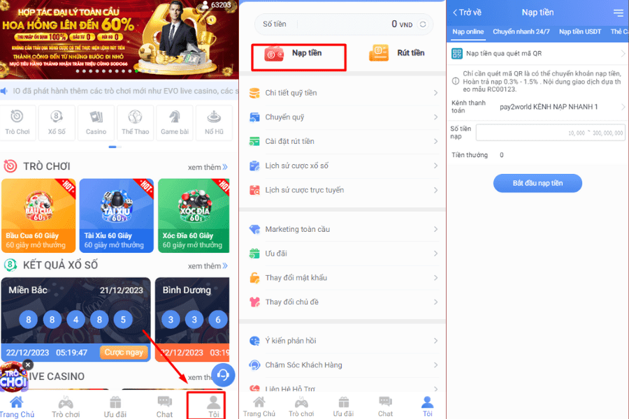 hướng dẫn nạp tiền sodo trên điện thoại