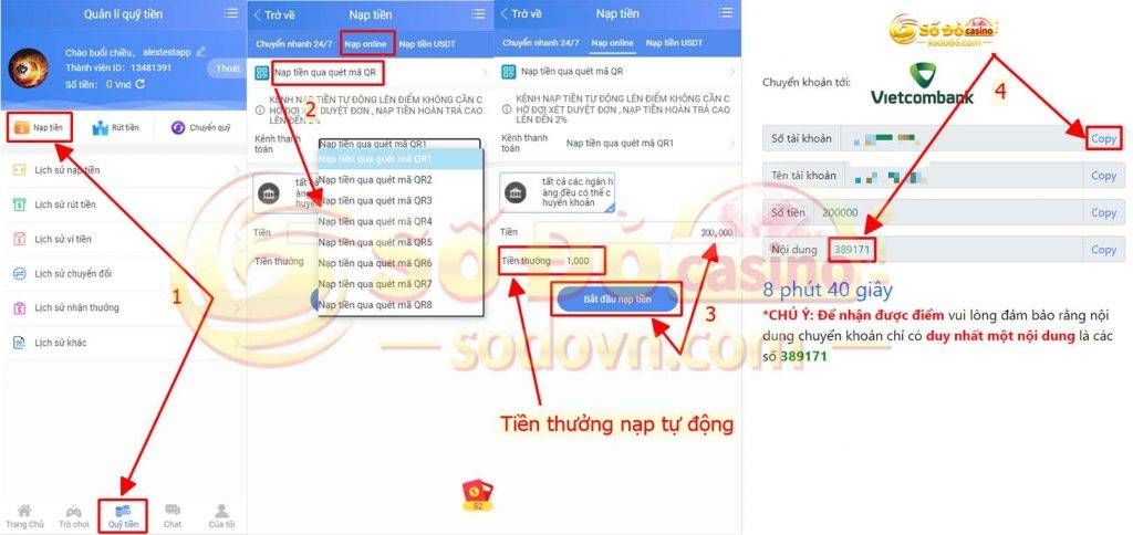 nạp tiền sodo bằng cách quét mã qr