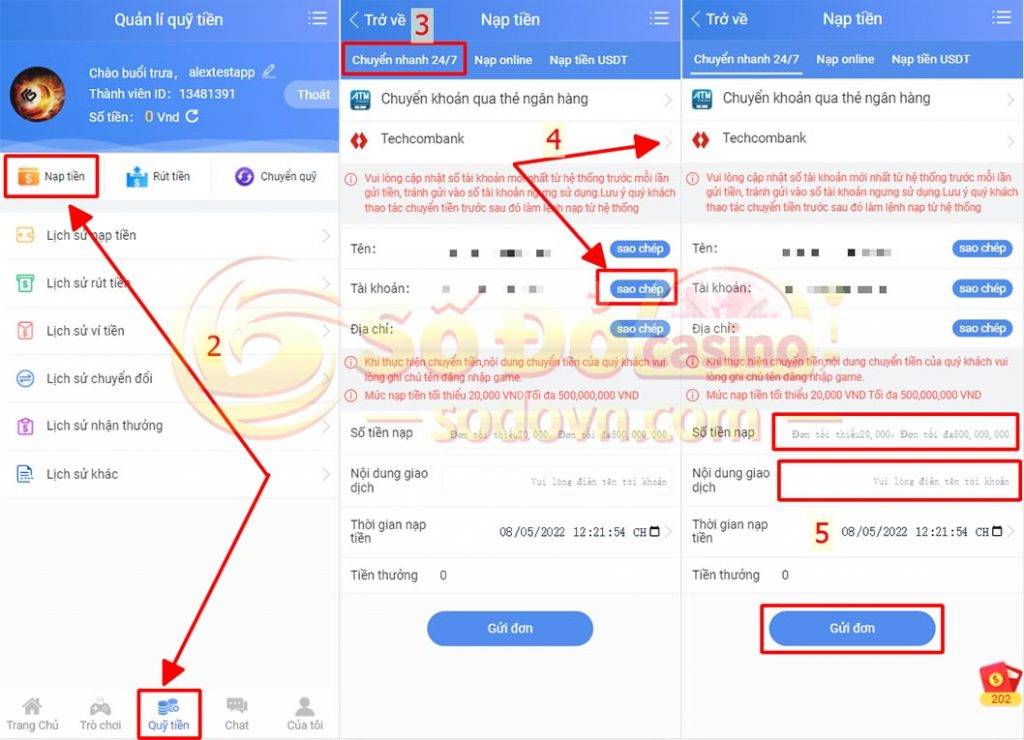 nạp tiền sodo qua chuyển khoản nhanh 247