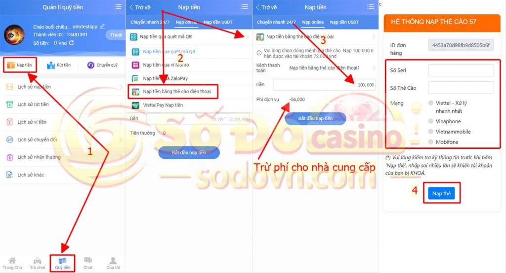 nạp tiền sodo qua thẻ cào điện thoại