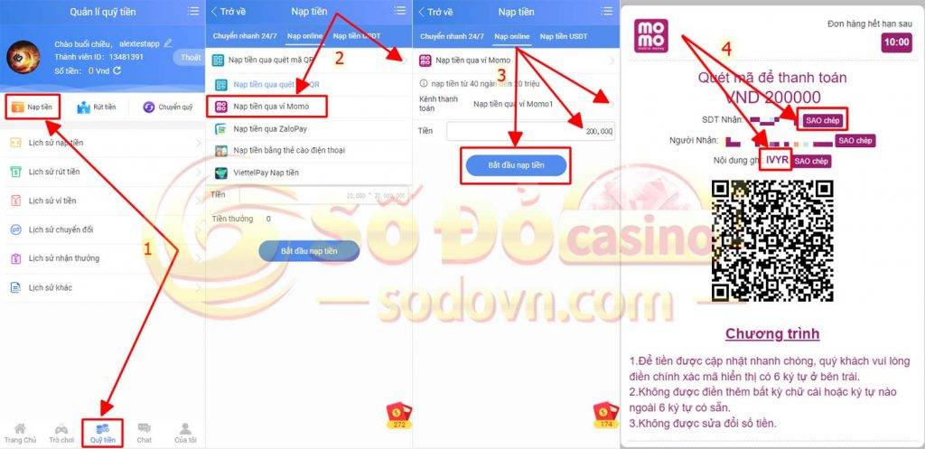 nạp tiền sodo qua ví điện tử
